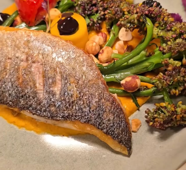 Pan-fried sea bass